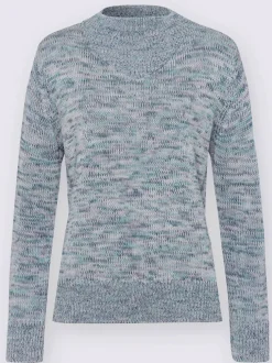 Pull femme en fils chinés contrastés col montant et manches