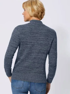 Pull fil bouclé ultra-doux col cheminé finitions côtelées