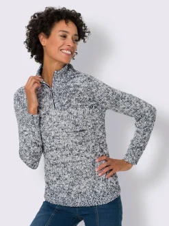Pull fil fantaisie col montant zippé manches longues