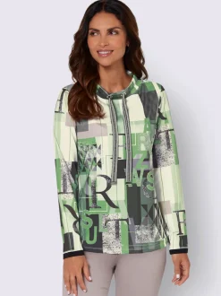 Pull graphique à col rond et manches longues en interlock