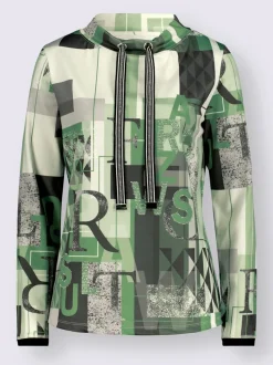 Pull graphique à col rond et manches longues en interlock