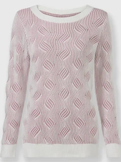 Pull jacquard à col rond et manches longues motif géométrique