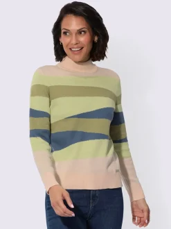 Pull jacquard à rayures horizontales et manches longues