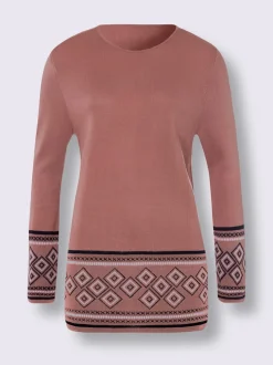 pull long col rond et manches longues avec motif jacquard géométrique