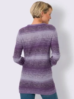 Pull long tricoté en fils chinés et manches longues