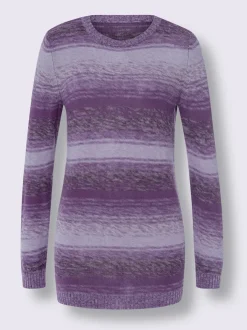 Pull long tricoté en fils chinés et manches longues