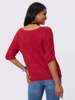 Pull à manches courtes col en U motif losanges tricoté coton