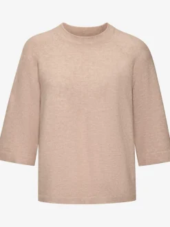 Pull à manches courtes encolure ronde avec bords-côtes tricotés