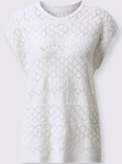 Pull à manches courtes motif ajouré et col rond