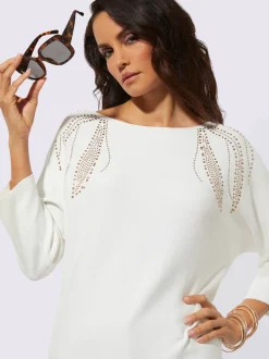 Pull à manches 3/4 encolure en u féminine