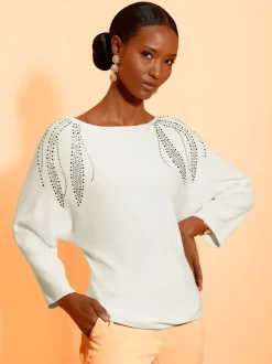 Pull à manches 3/4 encolure en u féminine
