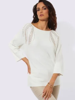 Pull à manches 3/4 encolure en u féminine