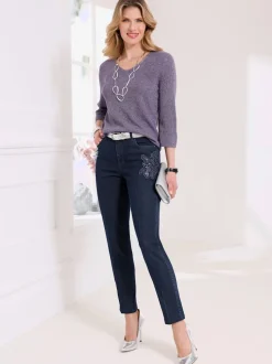 Pull à manches 3/4 encolure en v féminine