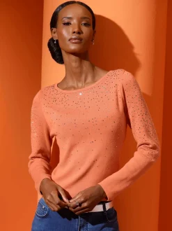 Pull à manches longues avec viscose ECOVERO et pierres brillantes