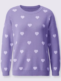 Pull à manches longues col rond en coton avec motifs cœurs
