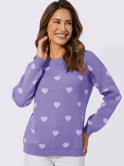 Pull à manches longues col rond en coton avec motifs cœurs