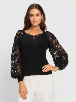 Pull à manches longues détails en dentelle tendance