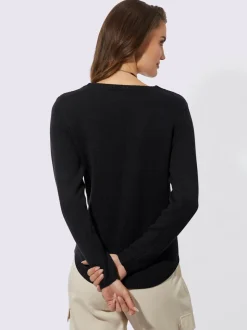 Pull à manches longues encolure en v côtelée