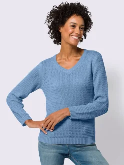 Pull à manches longues en maille structurée et col V