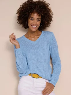 Pull à manches longues en maille structurée et col V