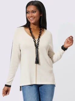 Pull à manches longues en viscose rayures en V devant