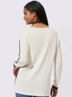 Pull à manches longues en viscose rayures en V devant