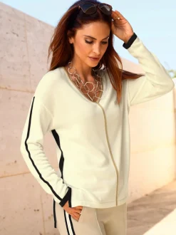 Pull à manches longues en viscose rayures en V devant