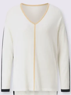 Pull à manches longues en viscose rayures en V devant