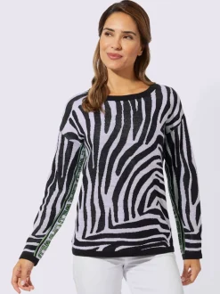 Pull à manches longues imitation zèbre en tricot jacquard