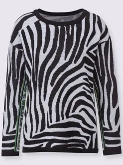 Pull à manches longues imitation zèbre en tricot jacquard