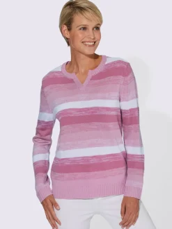 Pull à manches longues marinière à encolure ronde et petit V