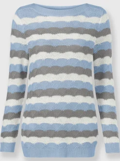 Pull à manches longues marinière et motif tricoté encolure en U