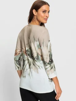 Pull à manches trois quarts avec col rond et motif feuilles