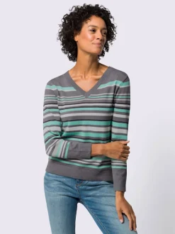 Pull marinière col V à rayures et manches longues