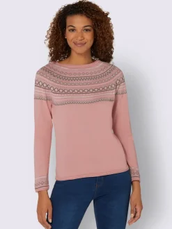 Pull motif norvégien jacquard col rond et finitions côtelées