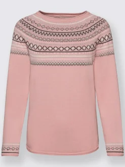 Pull motif norvégien jacquard col rond et finitions côtelées