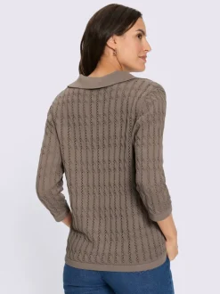 Pull polo maille torsadée ajourée