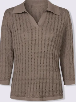 Pull polo maille torsadée ajourée