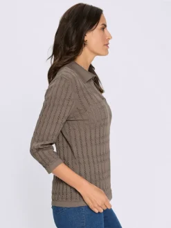 Pull polo maille torsadée ajourée