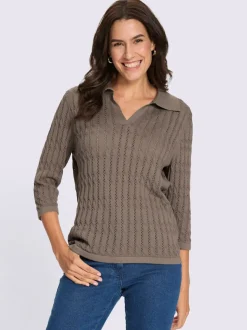 Pull polo maille torsadée ajourée