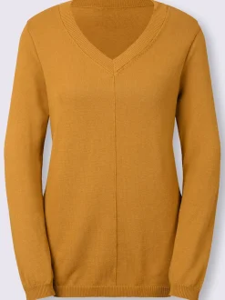Pull tricoté en coton pima col en V et manches longues