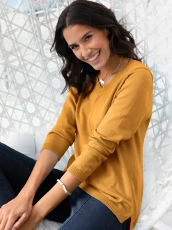 Pull tricoté en coton pima col en V et manches longues
