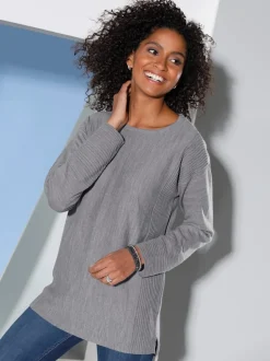 Pull tricot jersey avec détails côtelés col rond