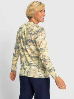 pull viscose à col montant manches longues imprimé camouflage découpe poitrine