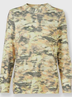 pull viscose à col montant manches longues imprimé camouflage découpe poitrine