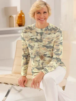 pull viscose à col montant manches longues imprimé camouflage découpe poitrine