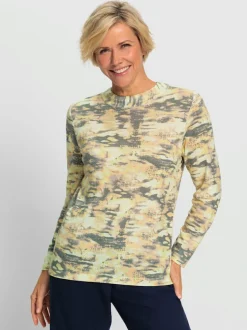 pull viscose à col montant manches longues imprimé camouflage découpe poitrine
