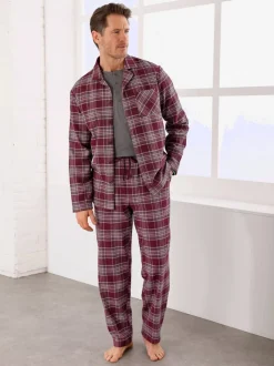 Pyjama-t-shirt flanelle tissée, grattée à l'intérieur et à l'extérieur