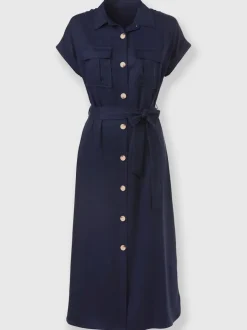 Robe chemisier lyocell col chemise à manches courtes et poches