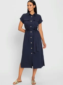 Robe chemisier lyocell col chemise à manches courtes et poches
